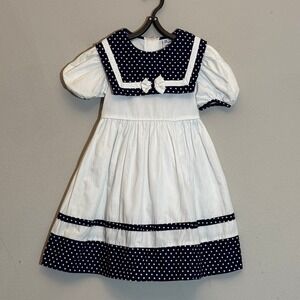 Vintage Bryan‎ Girl's Size 4 Blue and White Polka Dot Sailor-Style Cotton Dress